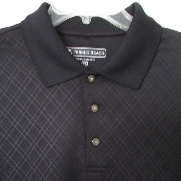 Pebble Beach Mens S/S Black Stretch Diagonal Print Golf Polo Shirt NWOT - XL - Picture 1 of 2